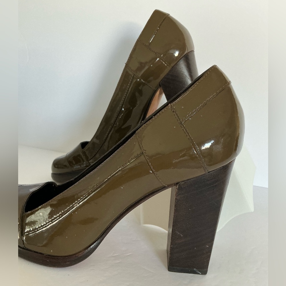 Cole Haan Kendra Nike Air Patent Leather Sepia/Green Block Heel Pumps 7,5 - Picture 12 of 15